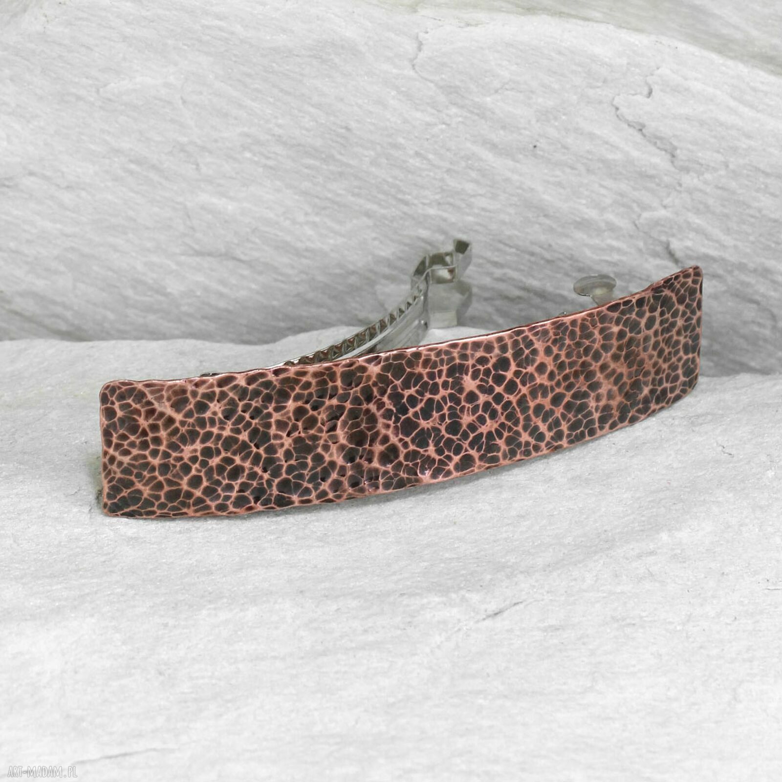 Miedziana klamra do włosów handmade - minimalistyczna ozdoba