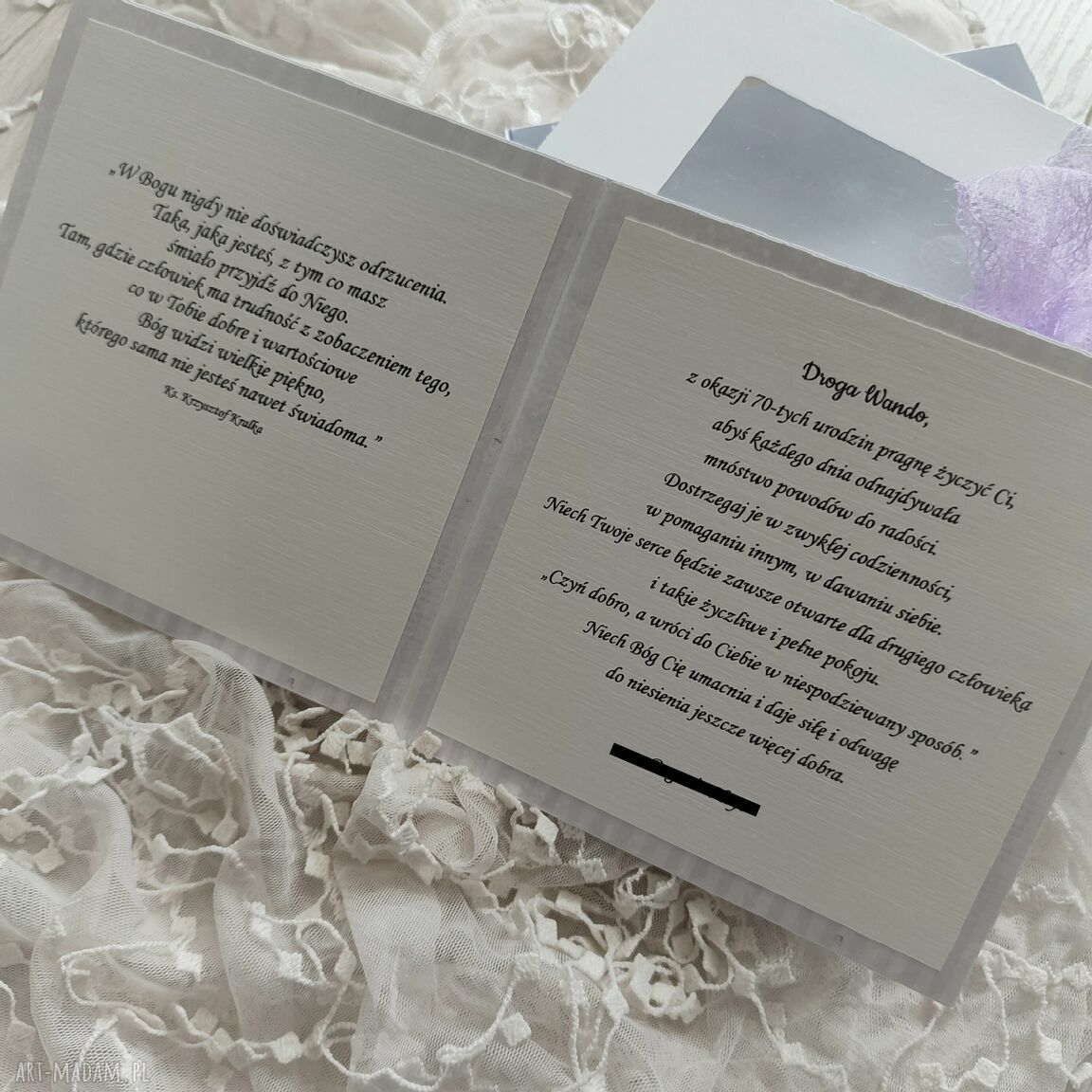 Lawendowa kartka dla kobiety - elegancki prezent handmade