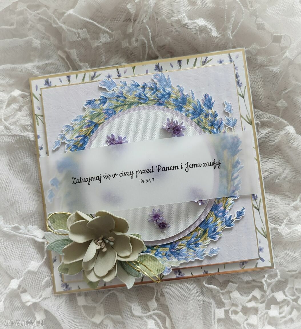 Lawendowa kartka dla kobiety - elegancki prezent handmade