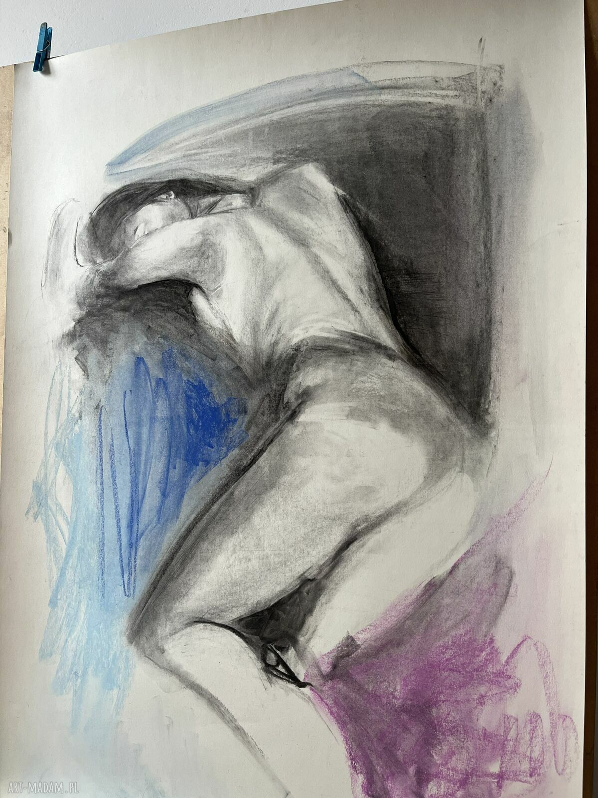 Lawendowa Lady - obraz kobieta (100x70 cm) węgiel i pastele