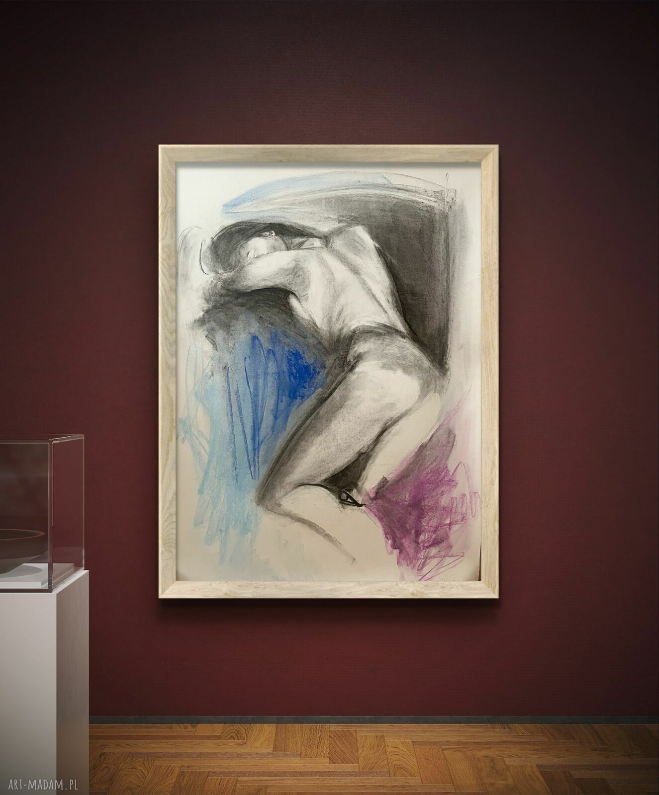Lawendowa Lady - obraz kobieta (100x70 cm) węgiel i pastele