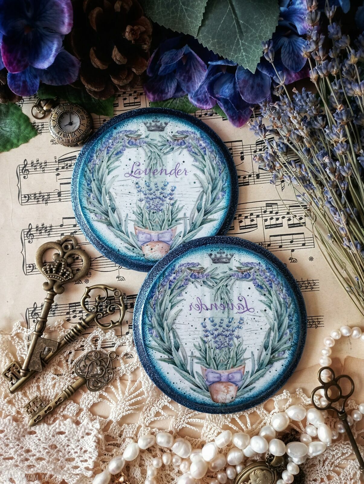 Lawendowe podkładki decoupage - komplet 2 szt. śr. 10 cm