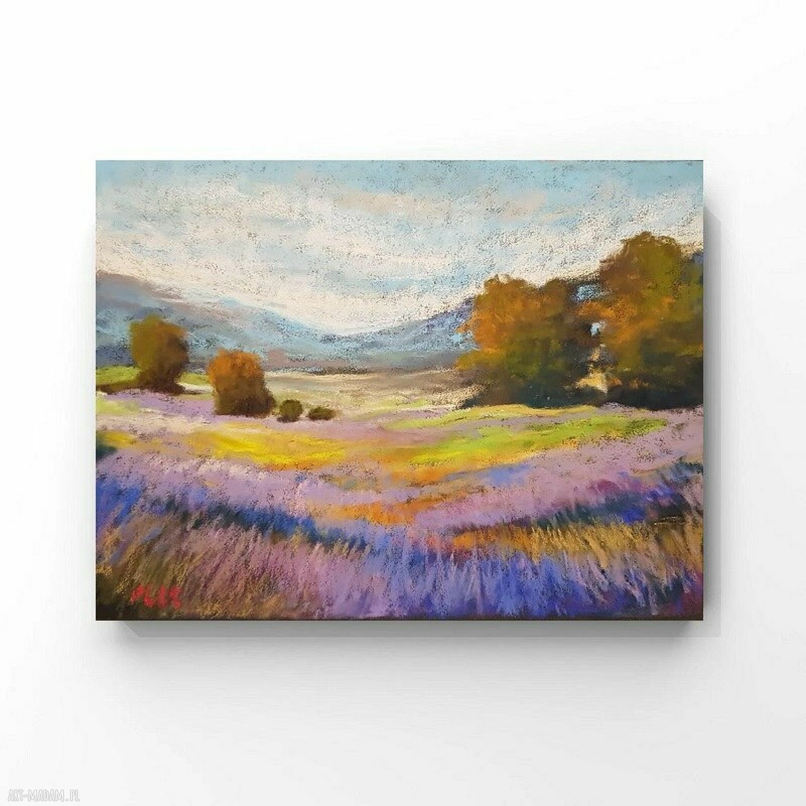 Lawendowe pole - obraz z lawendą 18x24 cm w technice suchych pasteli