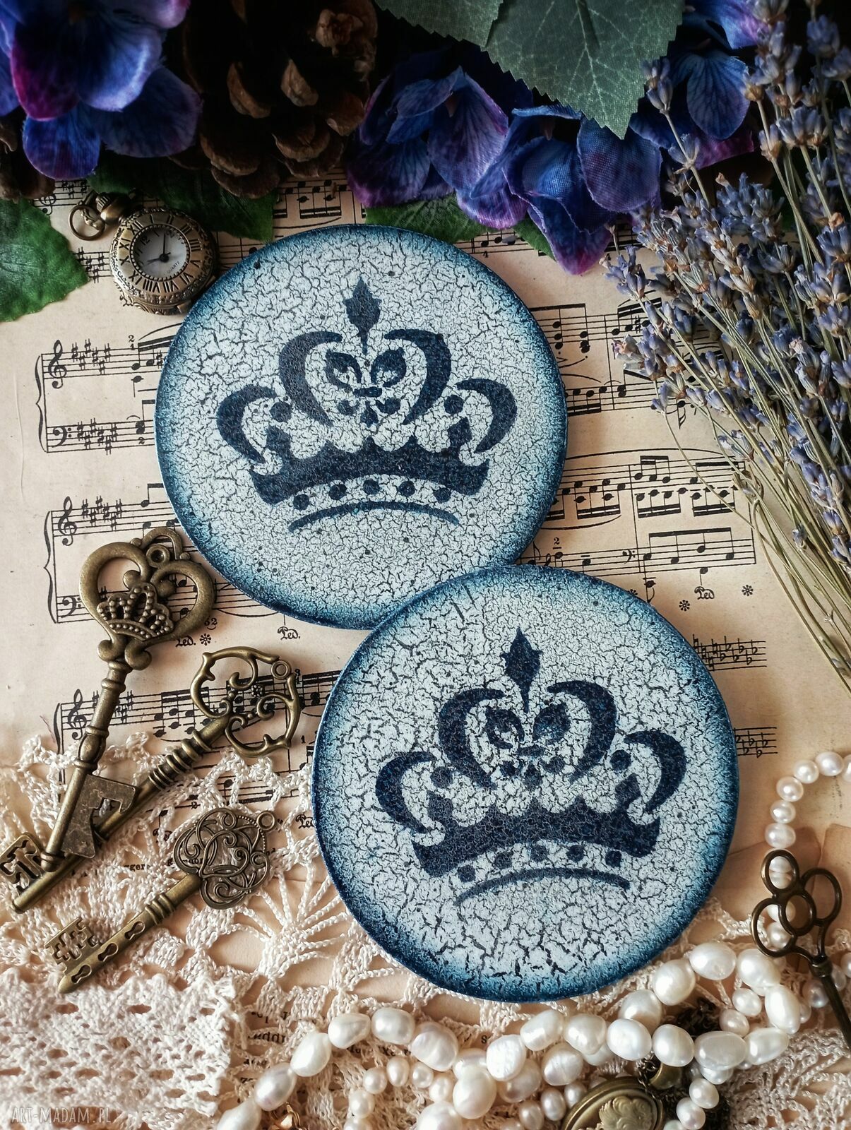Lawendowe podkładki decoupage - komplet 2 szt. (śr. 10 cm)