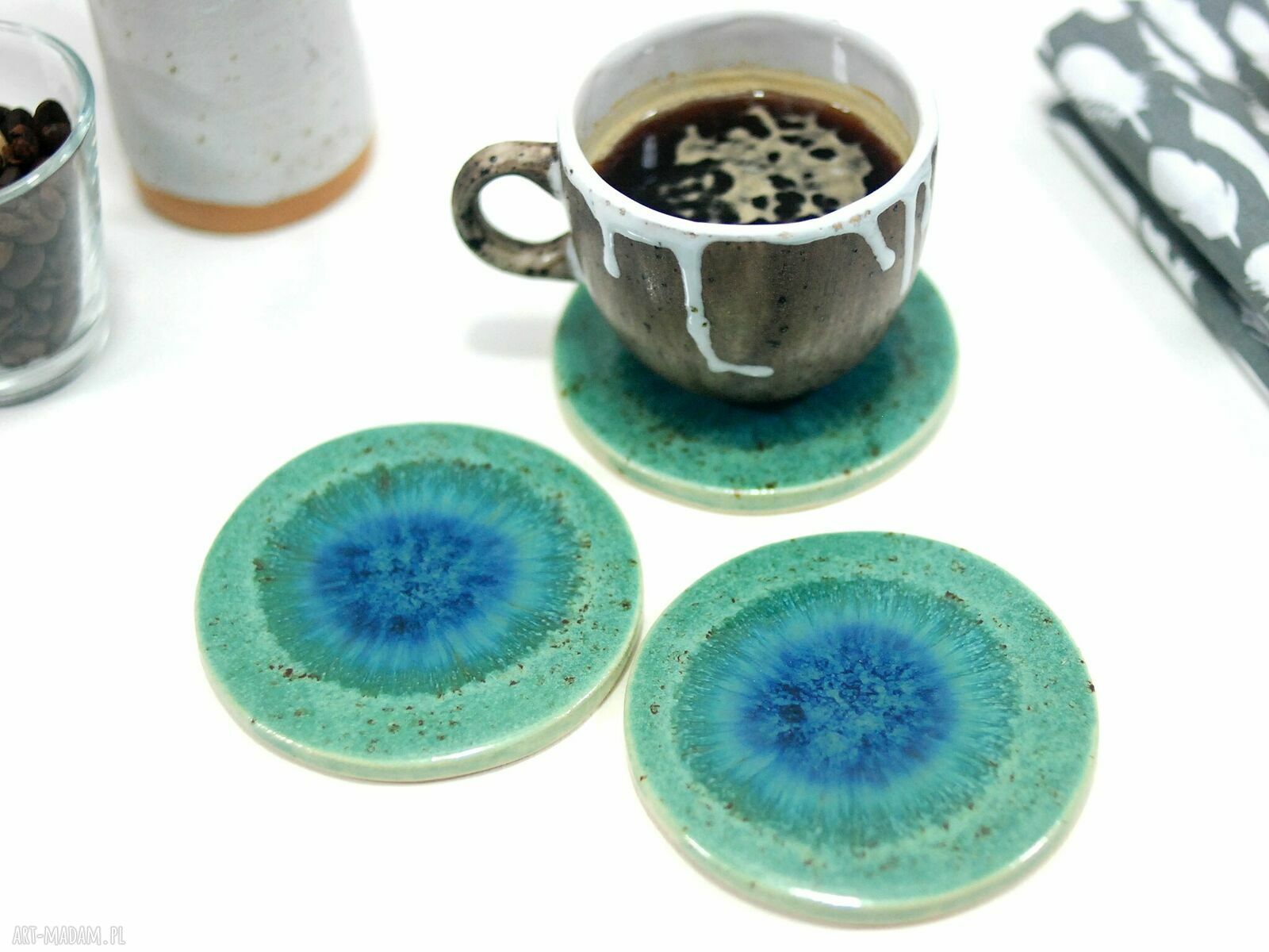 Lazurowe wybrzeże - ceramiczne podstawki pod filiżanki