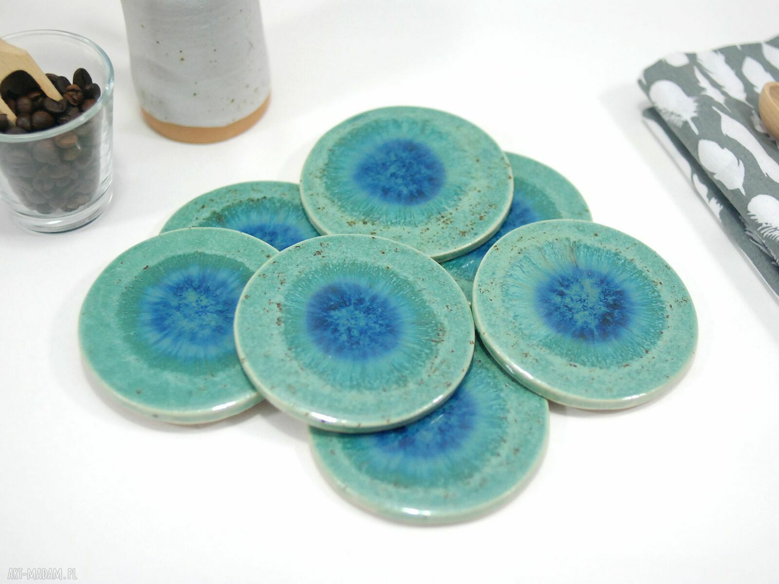 Lazurowe wybrzeże - ceramiczne podstawki pod filiżanki
