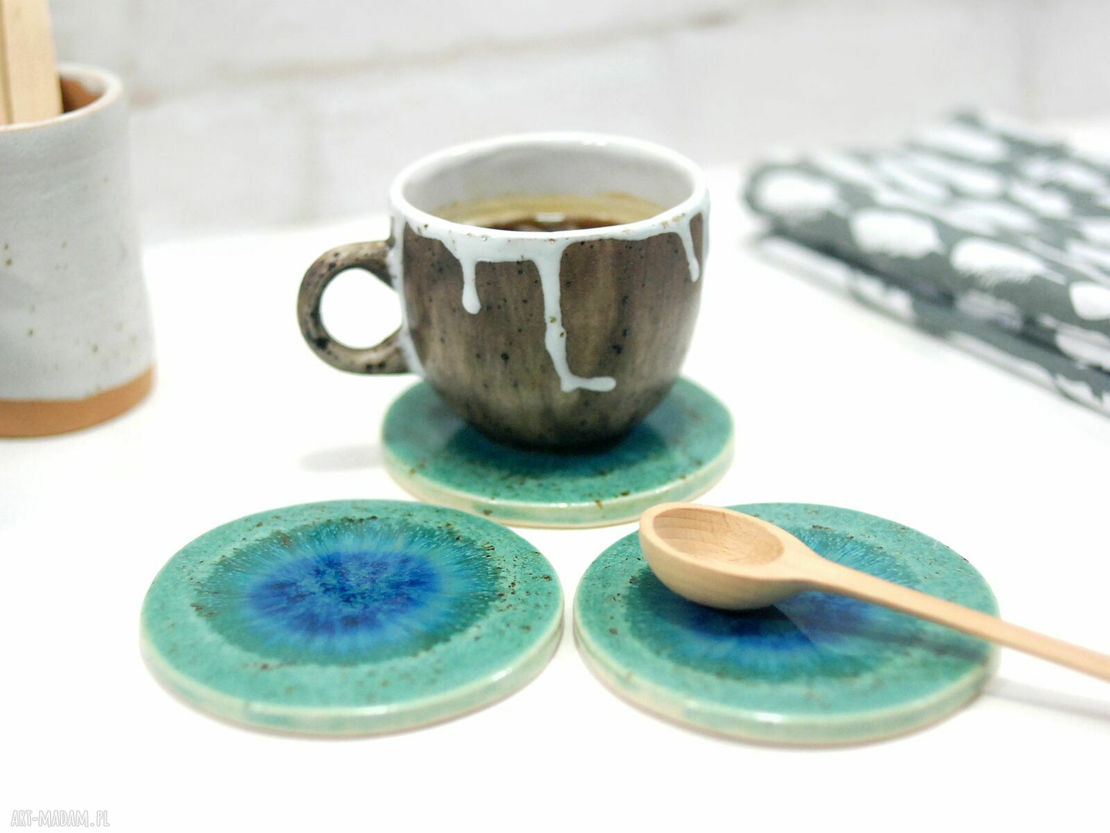 Lazurowe wybrzeże - ceramiczne podstawki pod filiżanki
