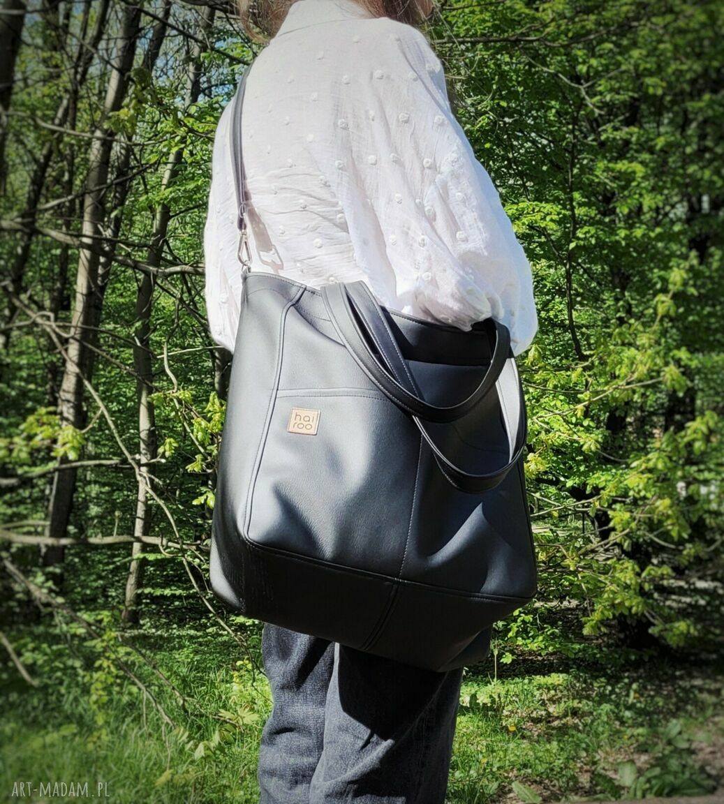 Czarna torba na ramię Lazy Bag Pocket z ekoskóry - oversize (vegan)
