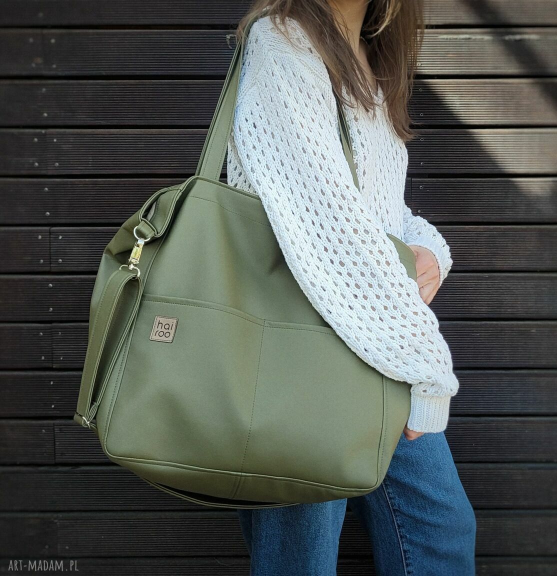 Lazy Bag Pocket - zielona torba na ramię oversize z ekoskóry vegan