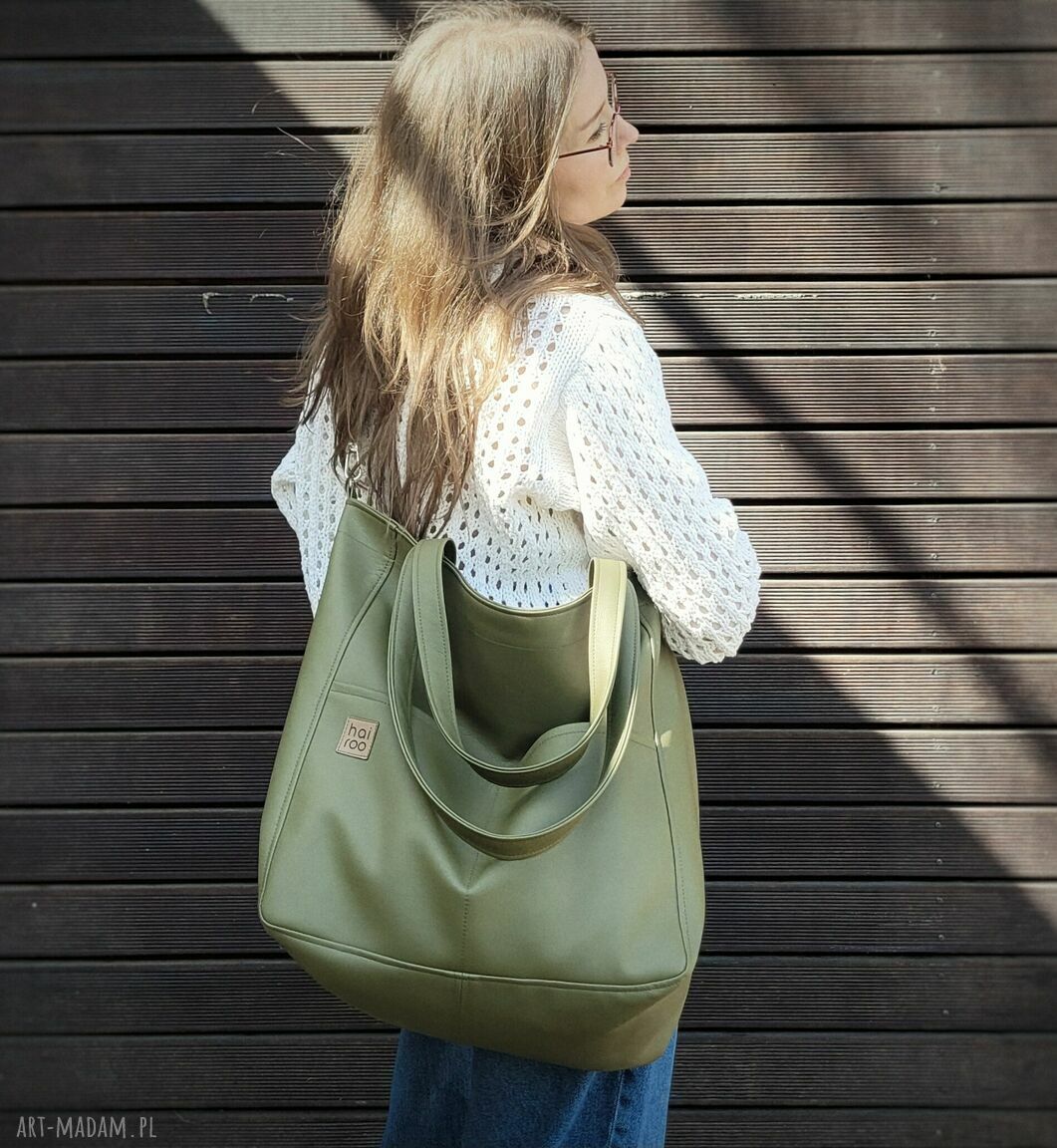 Lazy Bag Pocket - zielona torba na ramię oversize z ekoskóry vegan