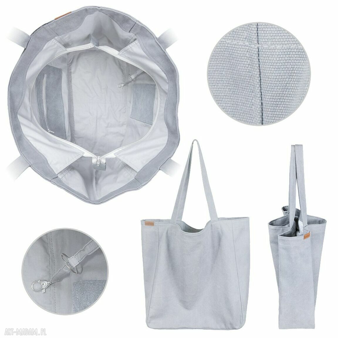 Lazy Bag duża bawełniana torba na zamek w kolorze szarym - vegan