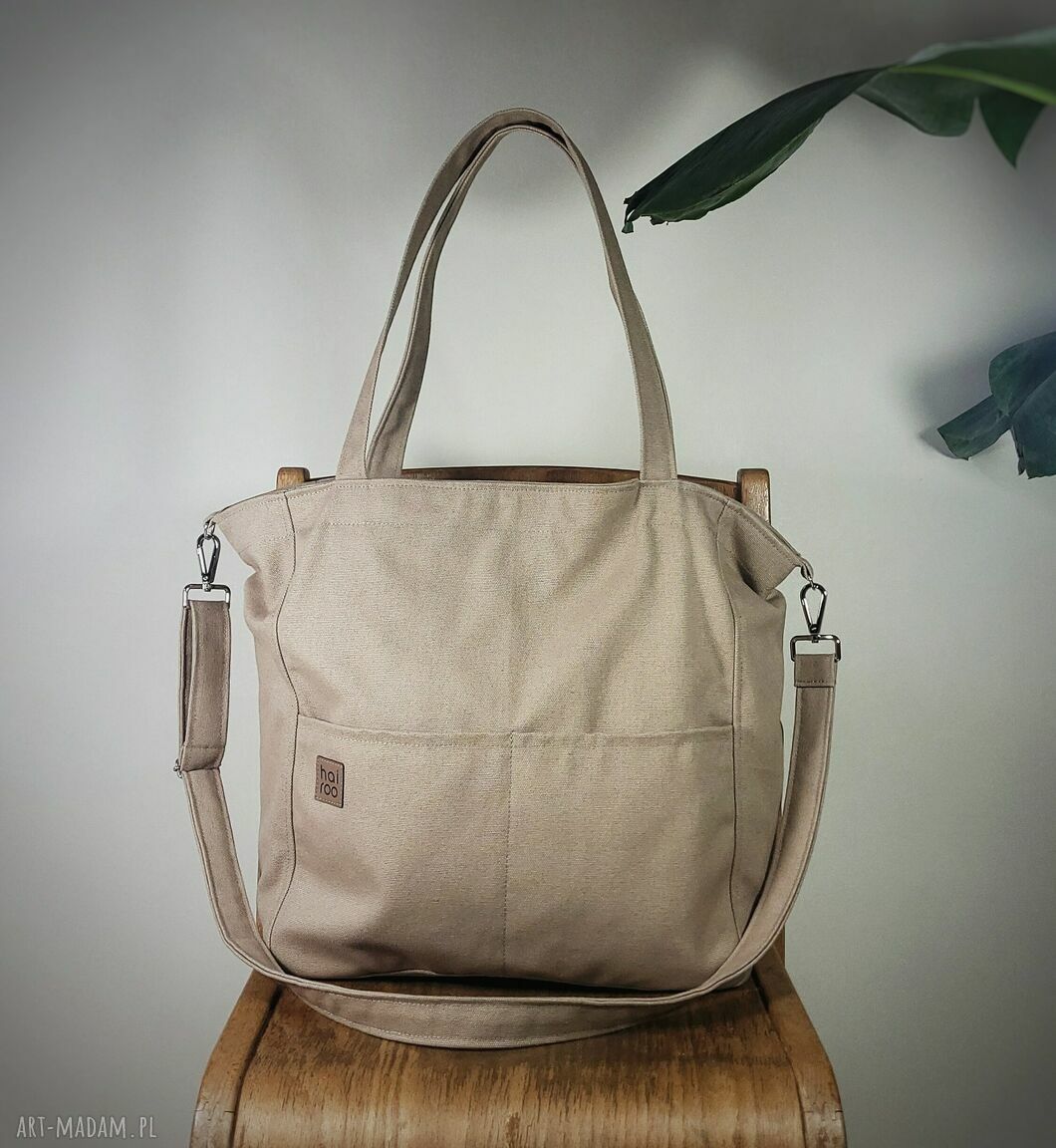 Lazy Bag Pocket - ciemnobeżowa torebka na ramię vegan z bawełny canvas
