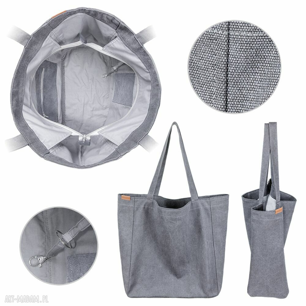 Lazy Bag duża grafitowa torba na ramię z zamkiem (bawełna, vegan)