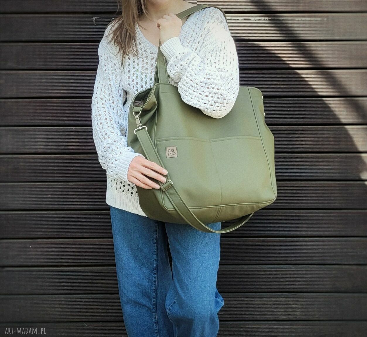 Lazy Bag Pocket - zielona torba na ramię oversize z ekoskóry vegan