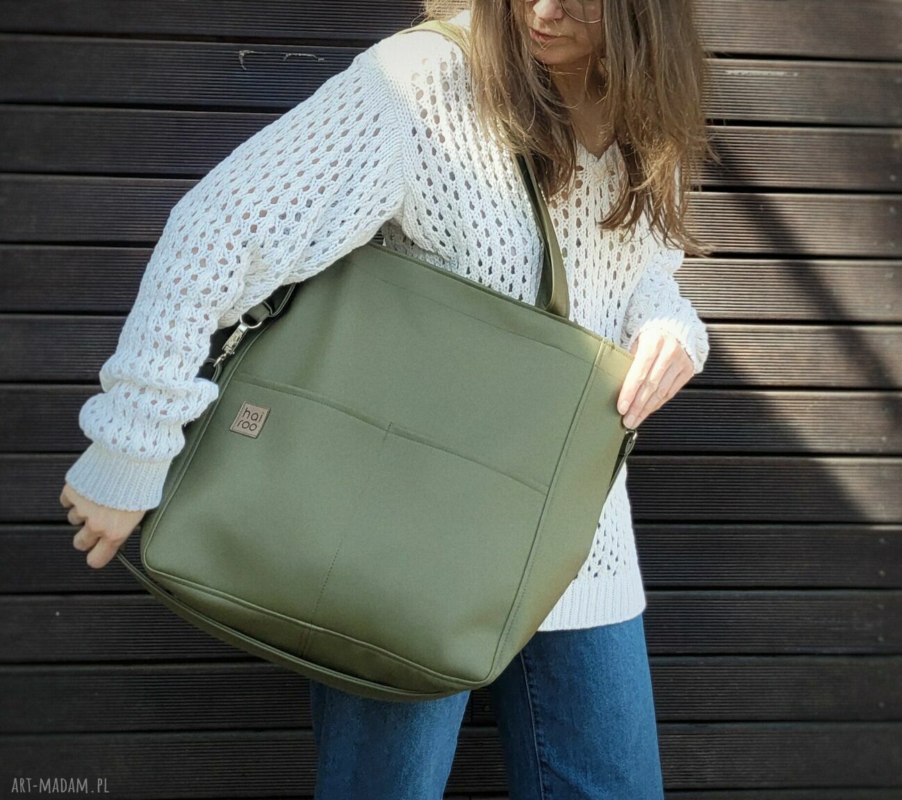 Lazy Bag Pocket - zielona torba na ramię oversize z ekoskóry vegan