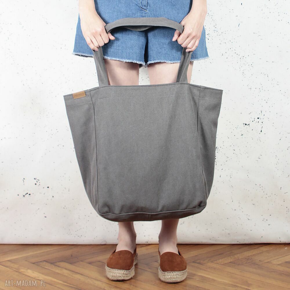 Lazy Bag duża grafitowa torba na ramię z zamkiem (bawełna, vegan)