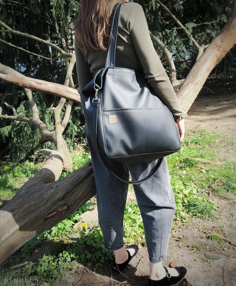 Czarna torba na ramię Lazy Bag Pocket z ekoskóry - oversize (vegan)