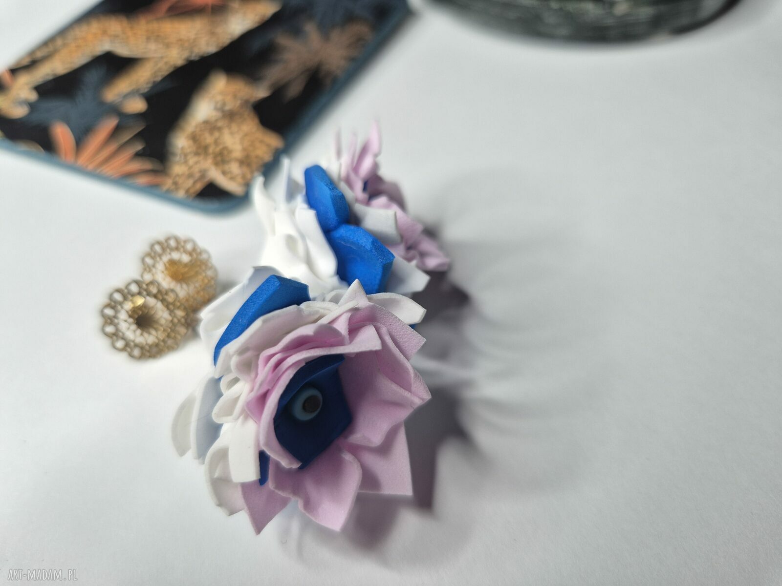 Kolczyki leciutkie róże z koralikami - boho folk Frida (Ruda Klara)