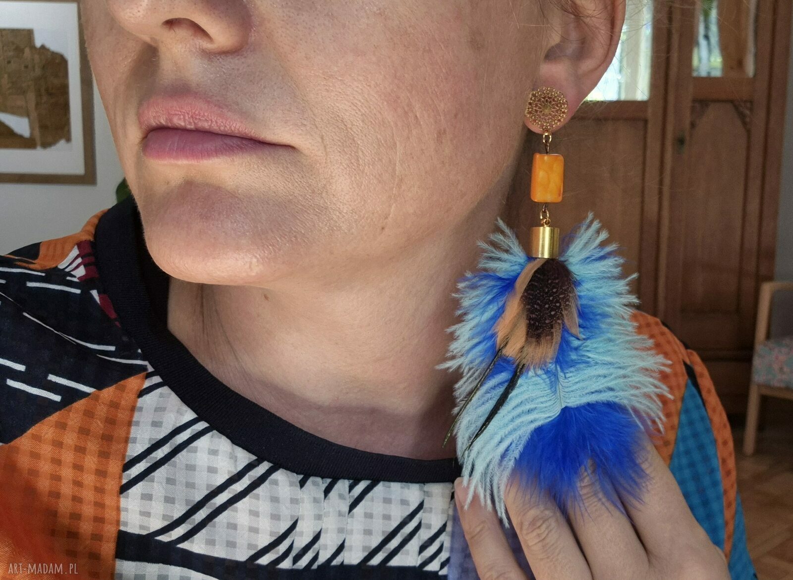 Kolczyki z piórami Frida - lekkie i długie boho od Rudej Klary
