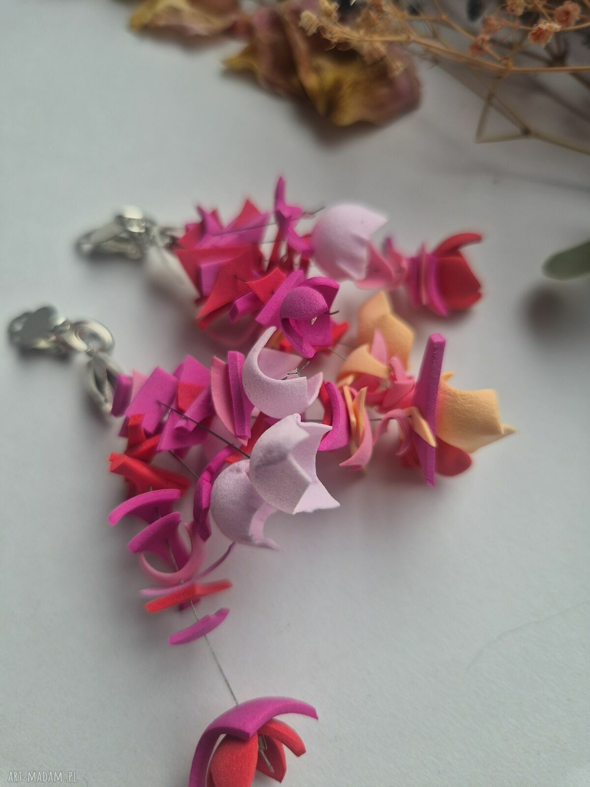 Klipsy leciutkie kolorowe kwiaty - handmade