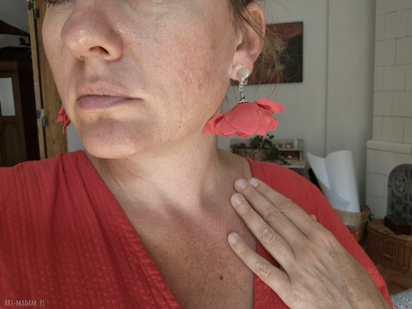 Klipsy lekkie kwiaty boho Frida - ręcznie robione