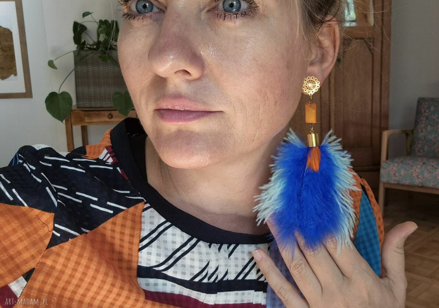 Kolczyki z piórami Frida - lekkie i długie boho od Rudej Klary