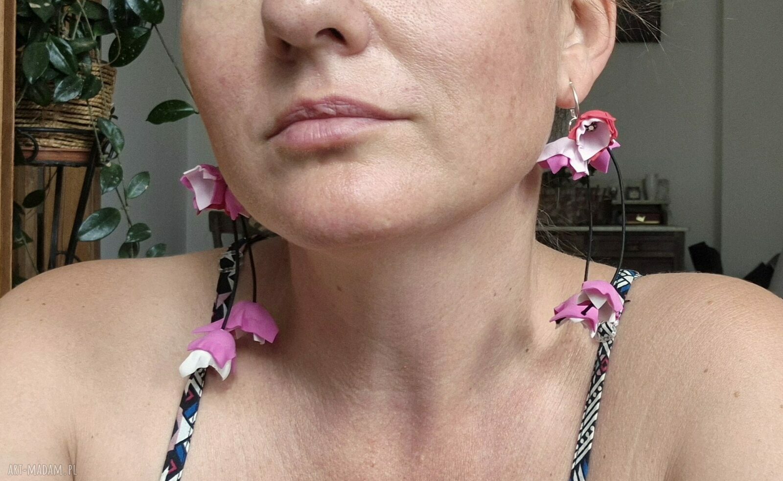 Kolczyki leciutkie długie kwiaty w stylu folk i boho - Ruda Klara