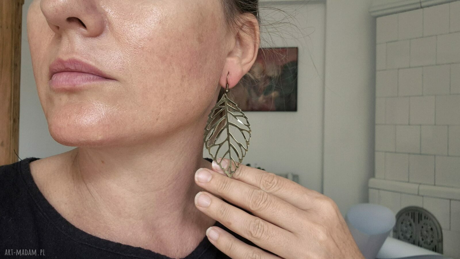 Kolczyki liście boho - leciutkie, wiszące beżowe