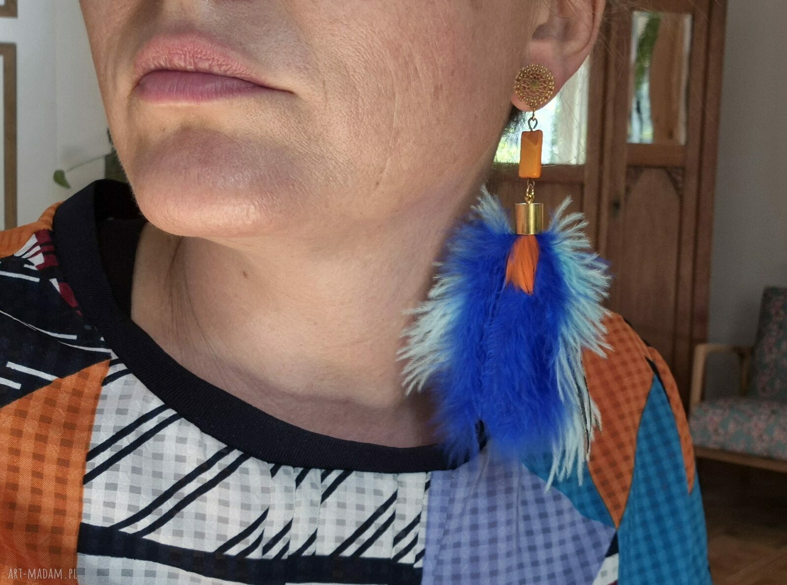 Kolczyki z piórami Frida - lekkie i długie boho od Rudej Klary