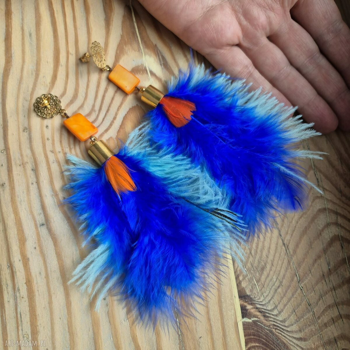 Kolczyki z piórami Frida - lekkie i długie boho od Rudej Klary