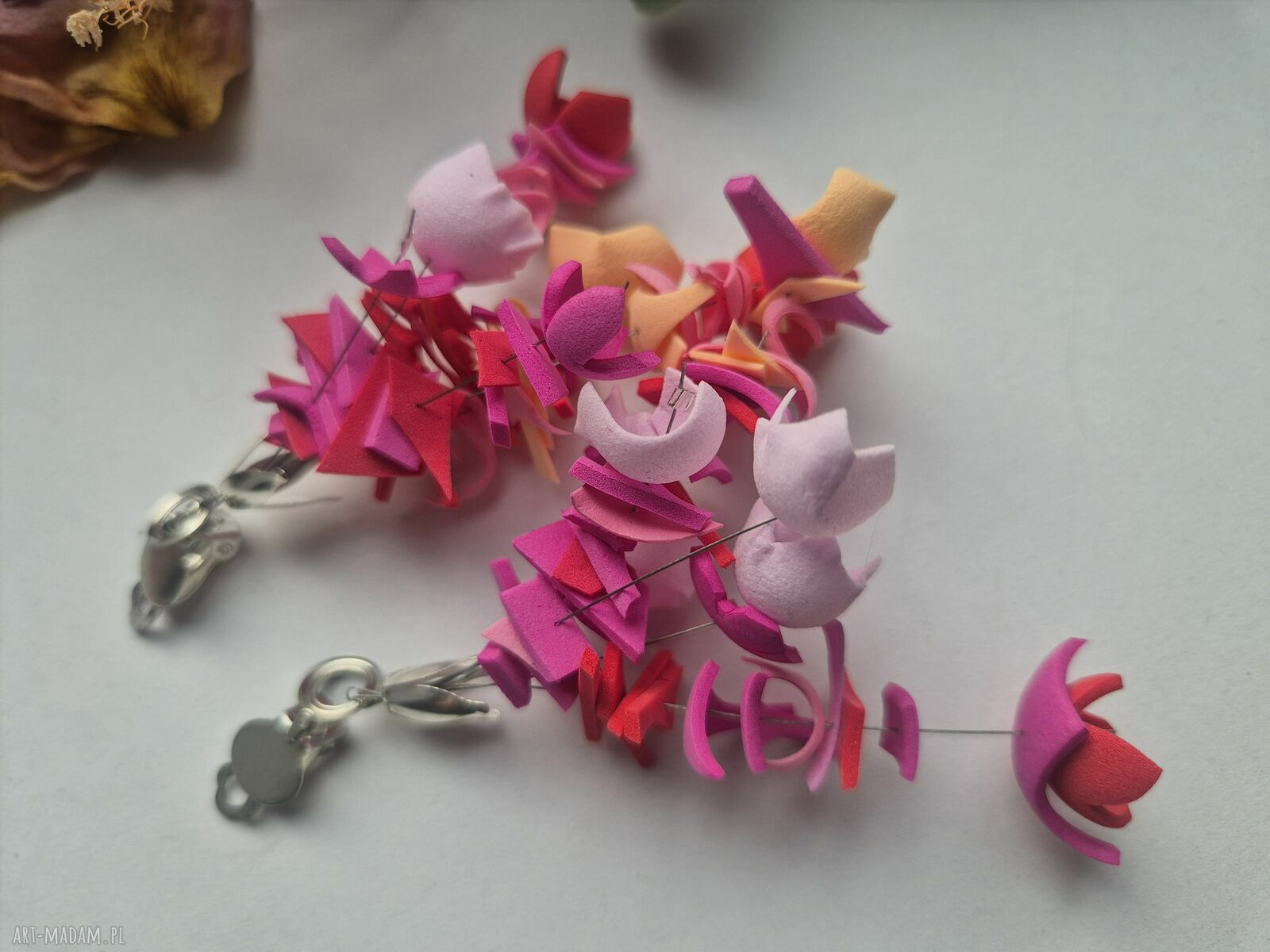 Klipsy leciutkie kolorowe kwiaty - handmade