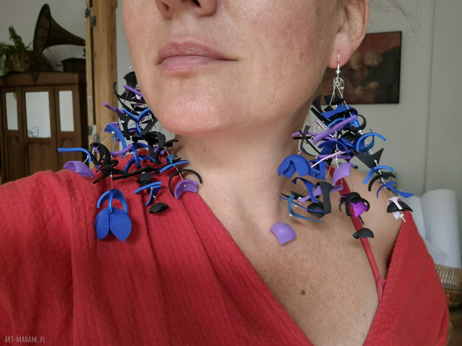 Kolczyki leciutkie, długie kwiaty boho - Ruda Klara