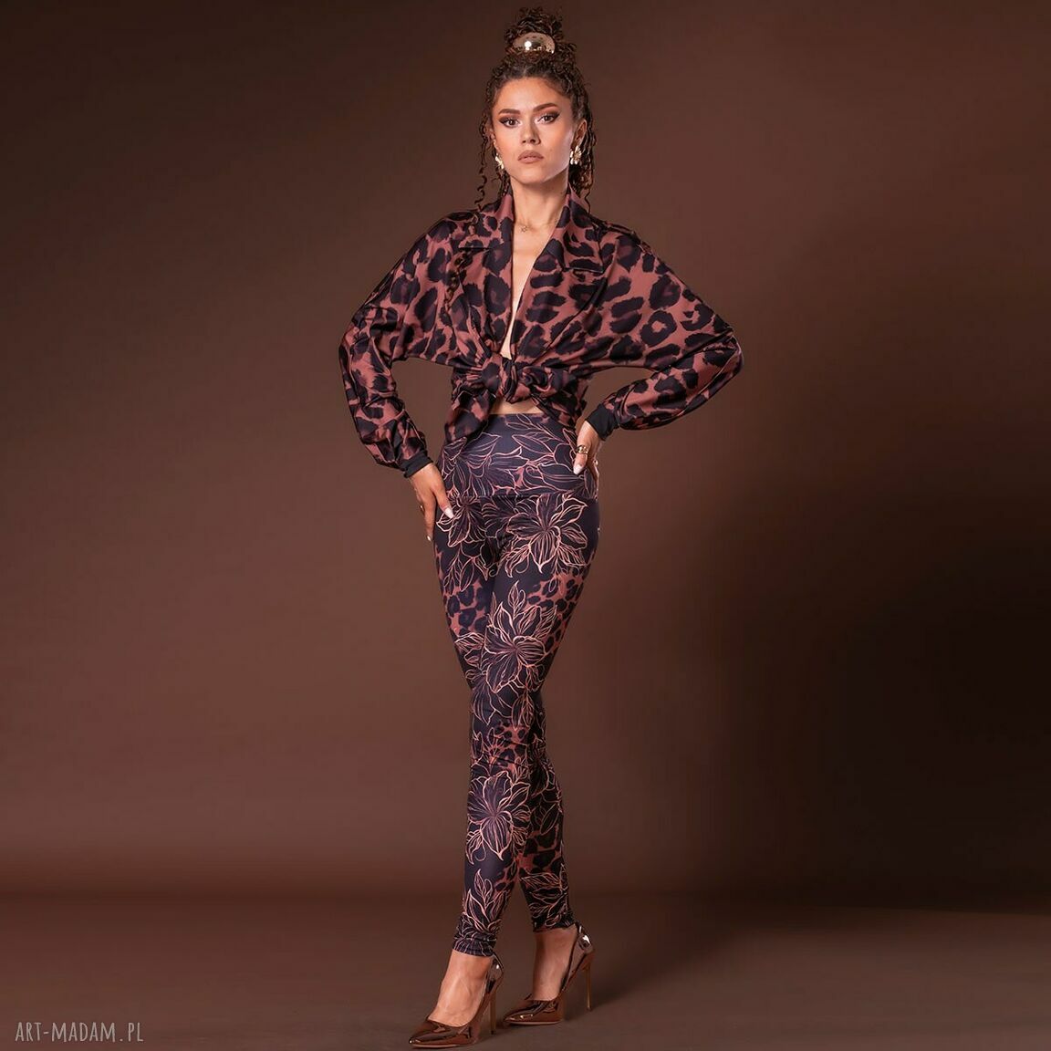 Legginsy Golden Power - autorski druk Midnight Flower, podwyższony stan i wygoda na trening