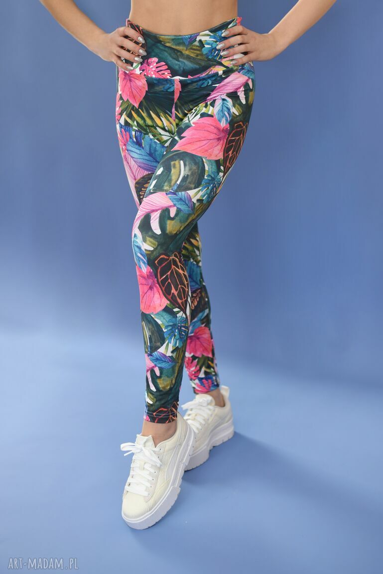 Leginsy damskie, kolorowe, z wysokim stanem Handmade