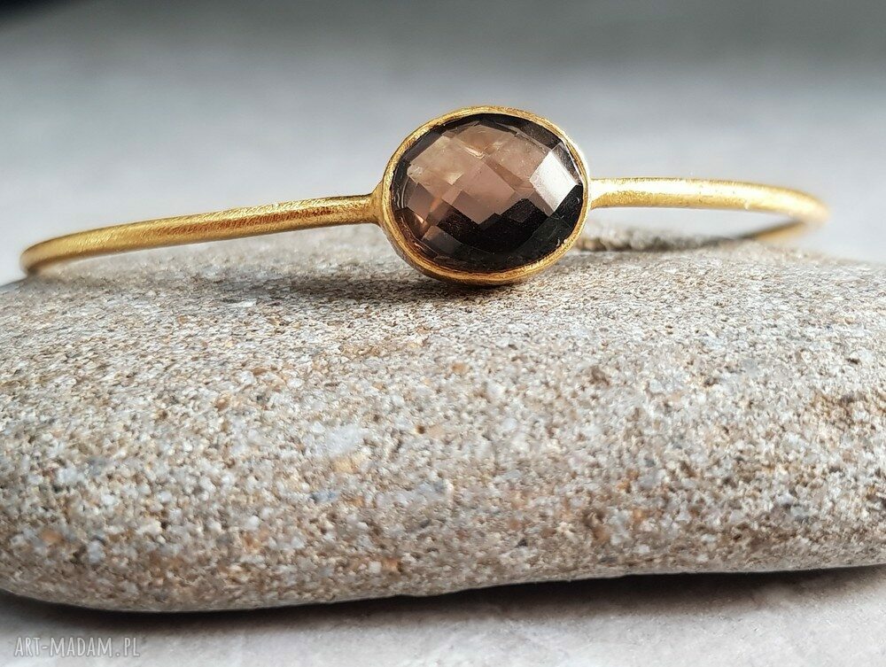 bransoletki: Bransoletka z kwarcem dymnym pozłacana ręczne wykonanie