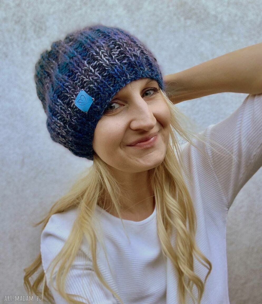 Lekka ciepła czapka czapki wełniana drutach jesienna wykonana