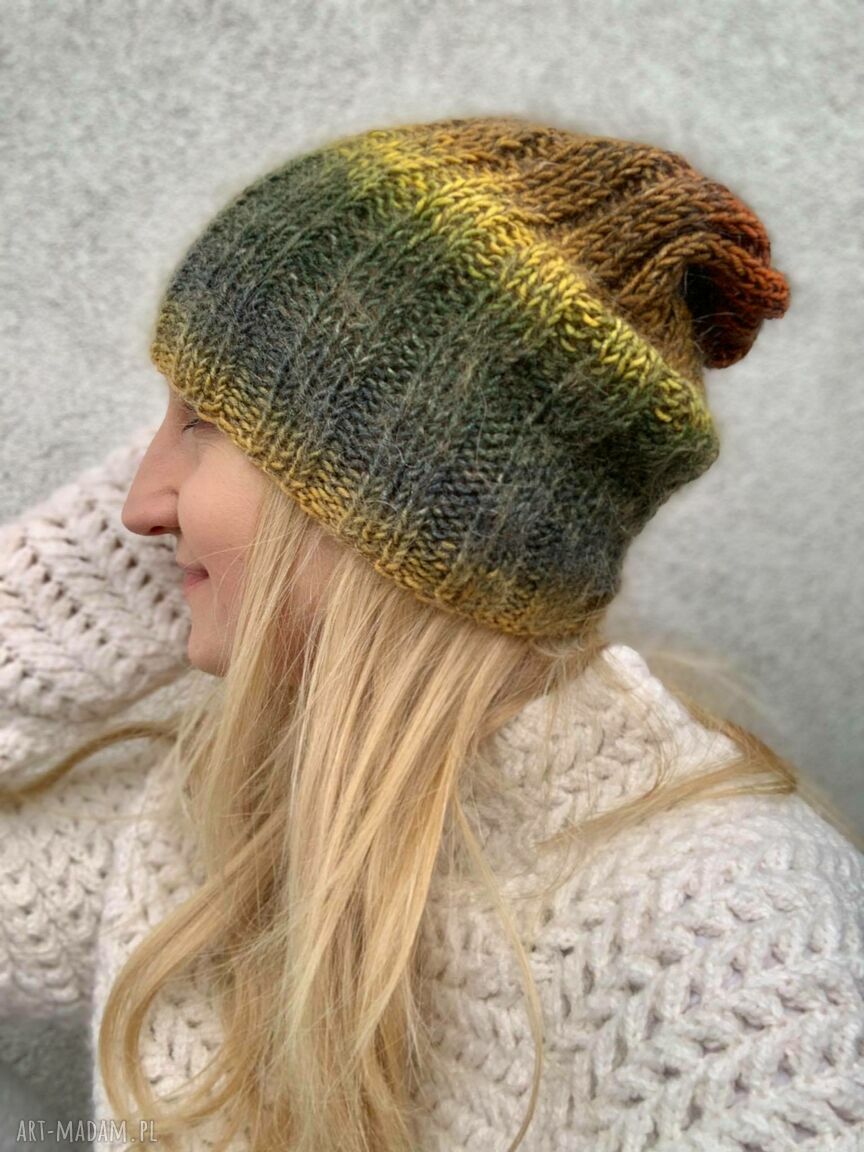 Lekka, ciepła czapka handmade z merino i moherem