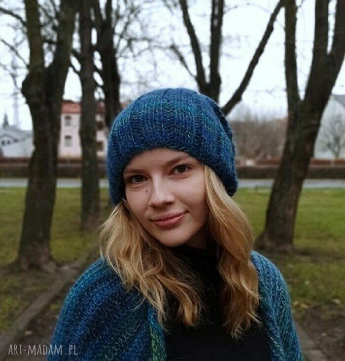 Lekka czapka na drutach - wełna, mohair i jedwab