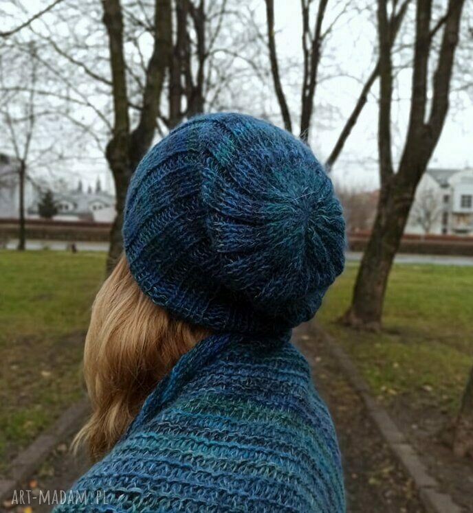 Lekka czapka na drutach - wełna, mohair i jedwab
