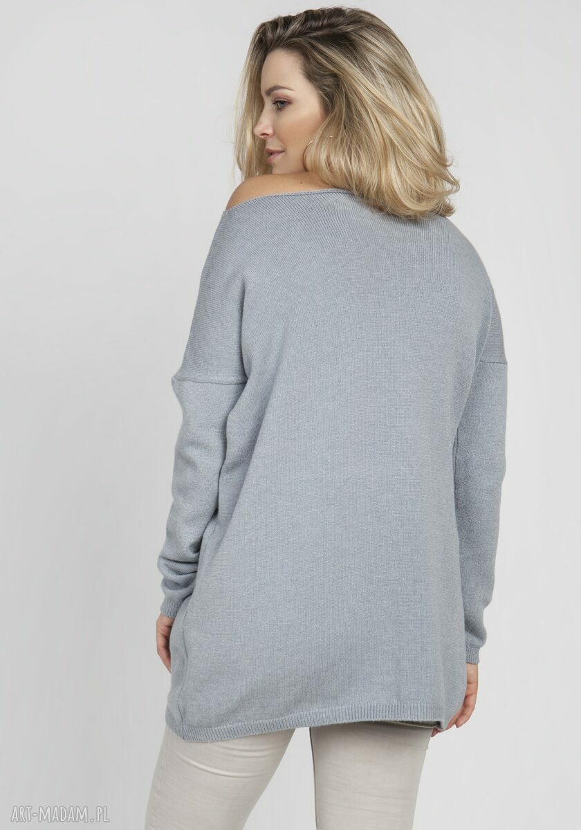 Lekka szara bluza dzianinowa SWE169 MKM z rękawem drop-sleeve