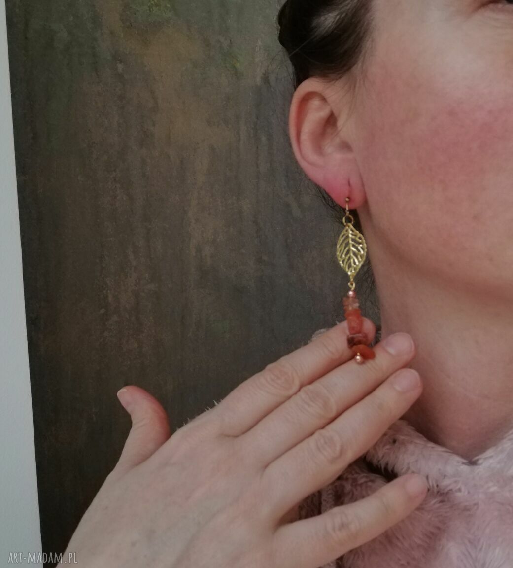 Lekkie kolczyki z agatem karneolowym - boho, etno i ślubny blask
