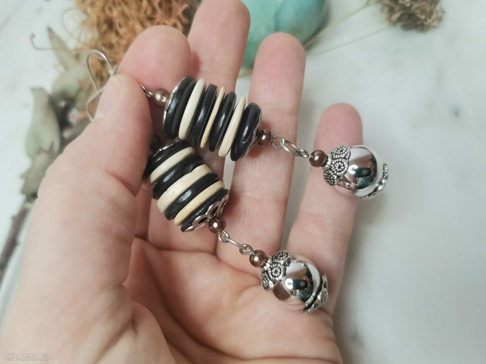 Lekkie, duże kolczyki handmade Box F1 w paski - boho folk