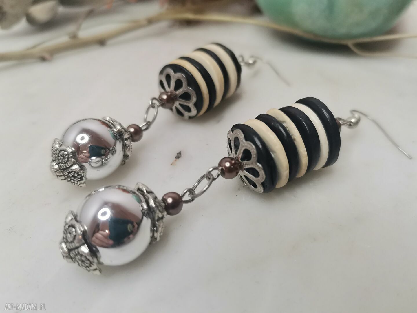 Lekkie, duże kolczyki handmade Box F1 w paski - boho folk