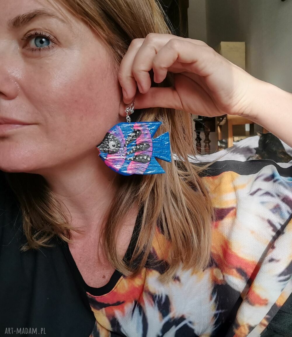 Klipsy lekkie drewniane Ryba Boho Folk