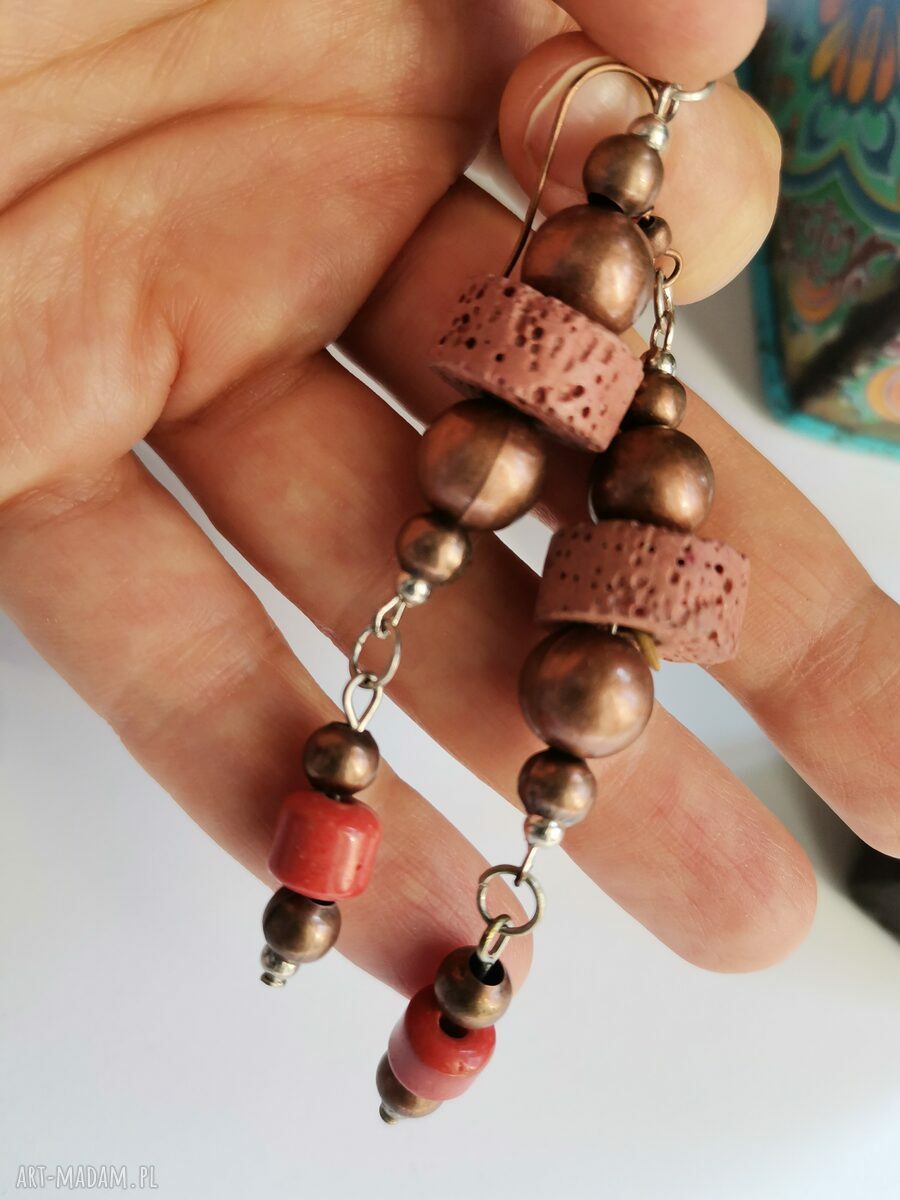 Kolczyki lekkie i długie z lawą - boho box B1