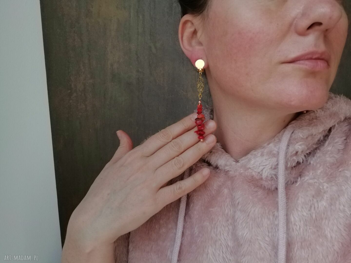 Klipsy z agatem karneolowym - boho ślub w pomarańczowo-czerwonej barwie