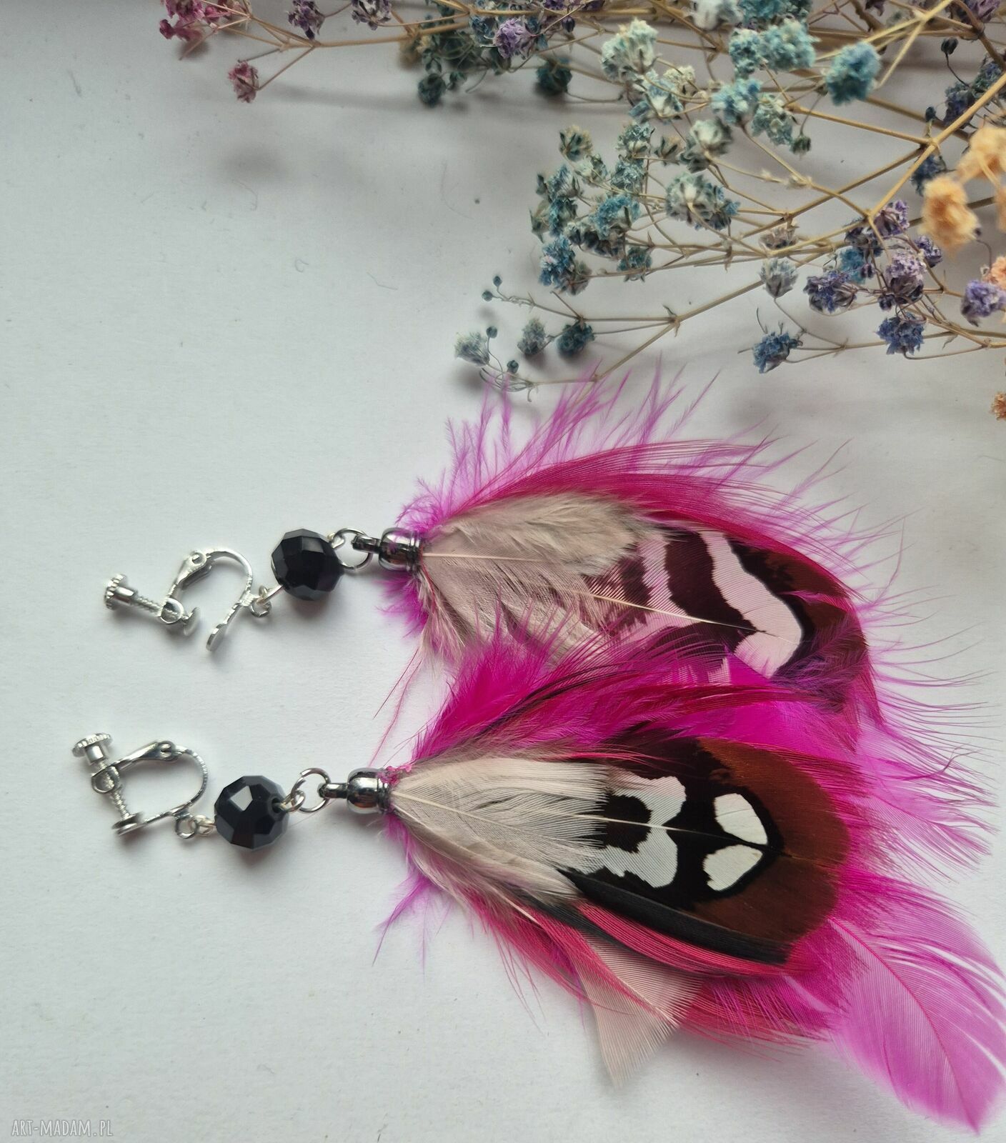 Klipsy lekkie różowo-amarantowe - rękodzieło handmade
