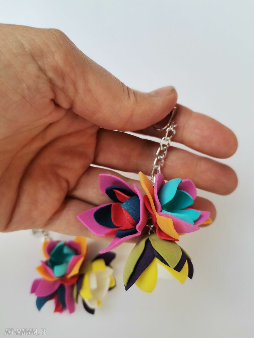 Kolczyki lekkie etno boho folk w kolorowe kwiaty