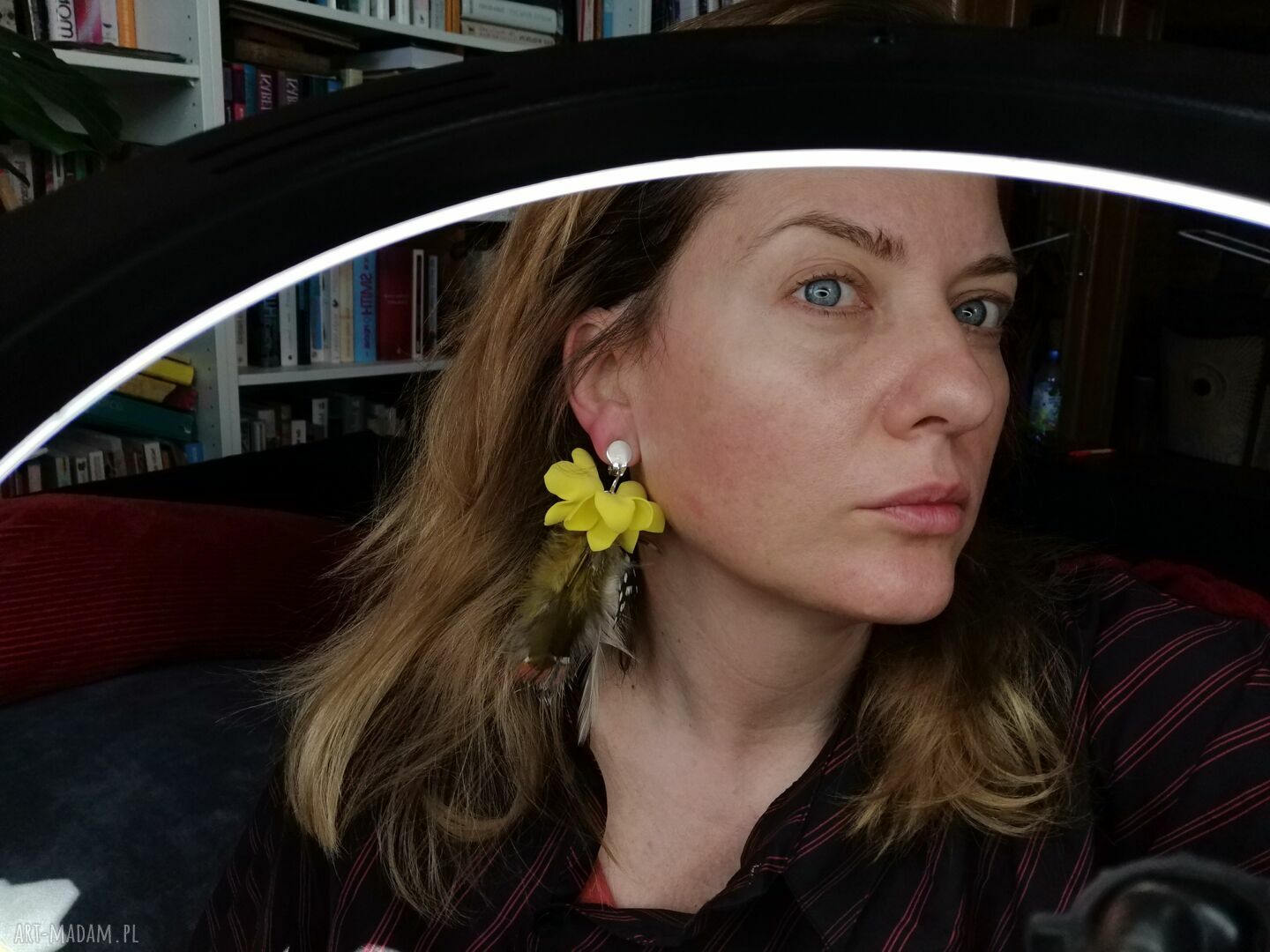 Klipsy lekkie kwiaty i pióra - boho etno Ruda Klara