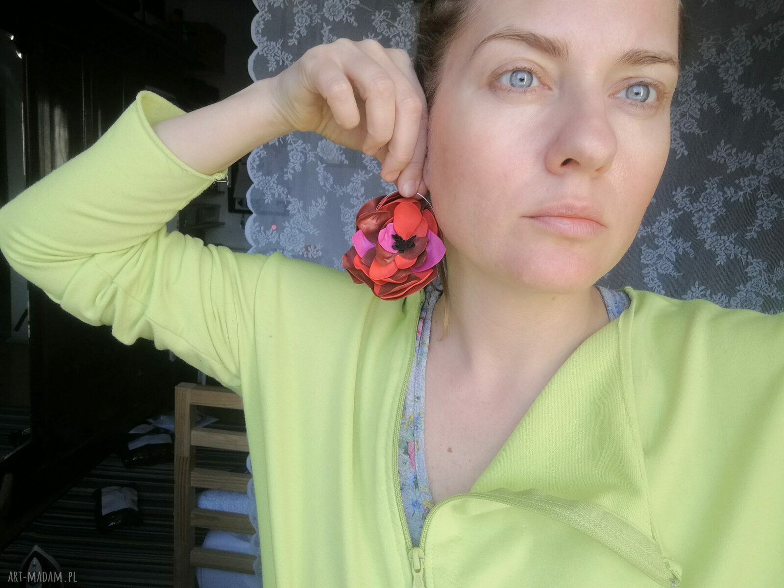 Klipsy lekkie boho kwiaty orient - ręcznie robione klipsy Ruda Klara